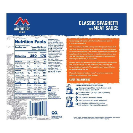 Mountain House Classic Spaghetti with Meat Sauce-Food - Backpacking-Appalachian Outfitters