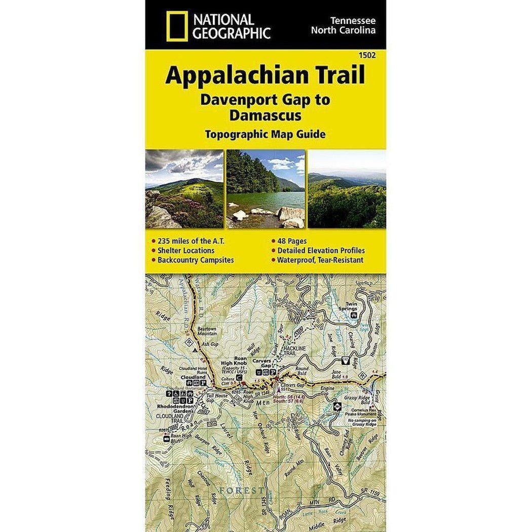 National Geographic Appalachian Trail Davenport Gap to Damascus topographic map guide showing detailed trail map and scenic photos.