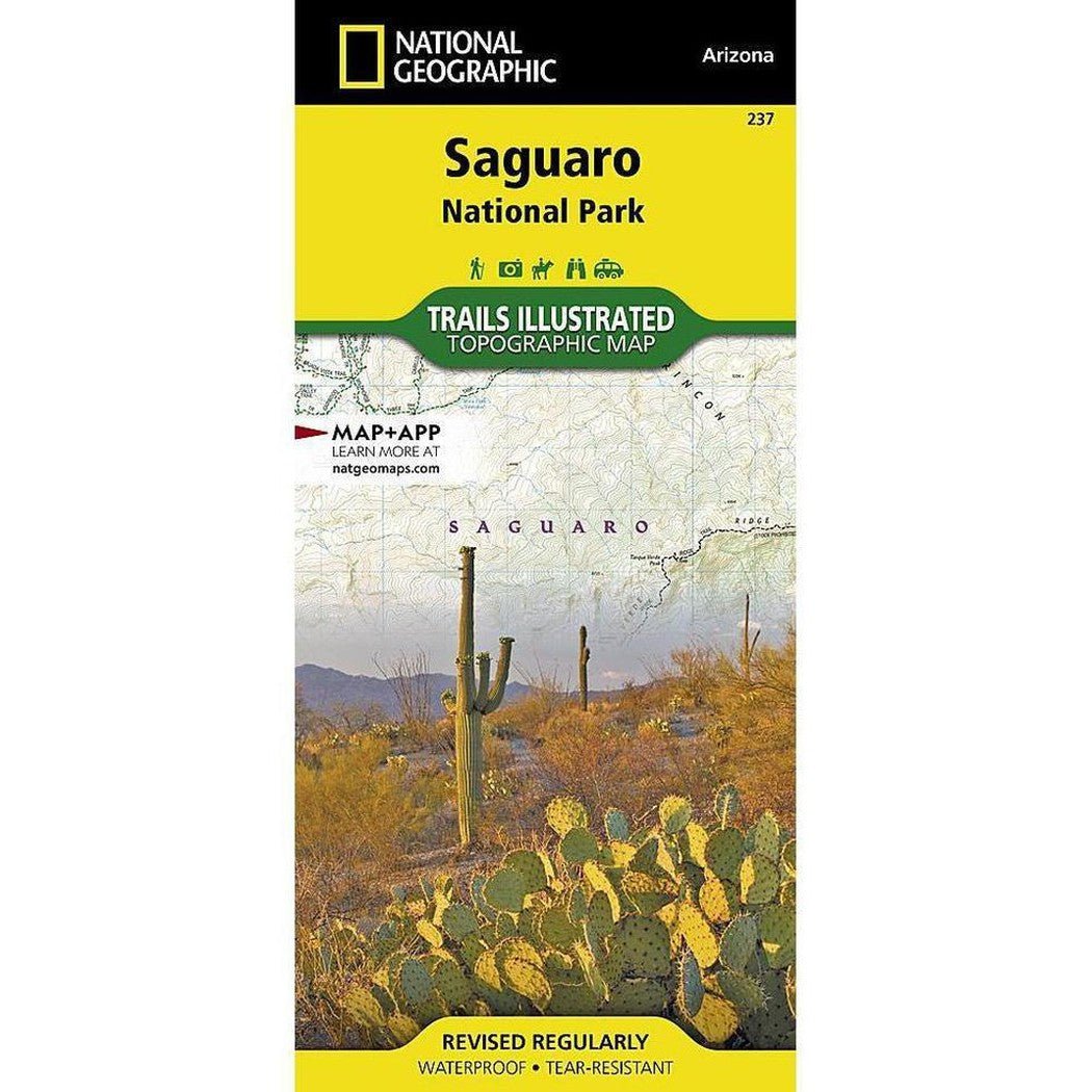 National Geographic Trails Illustrated Saguaro National Park Map showing desert cacti and mountains on the cover.