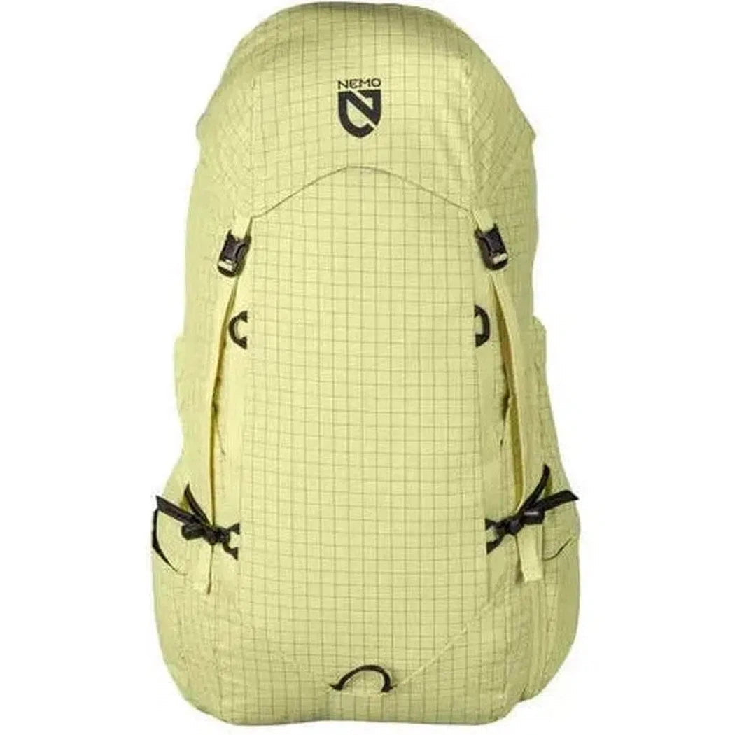 A front view of the NEMO Resolve Mens 35L Endless Promise backpack in Citron with visible straps and buckles against a white background.