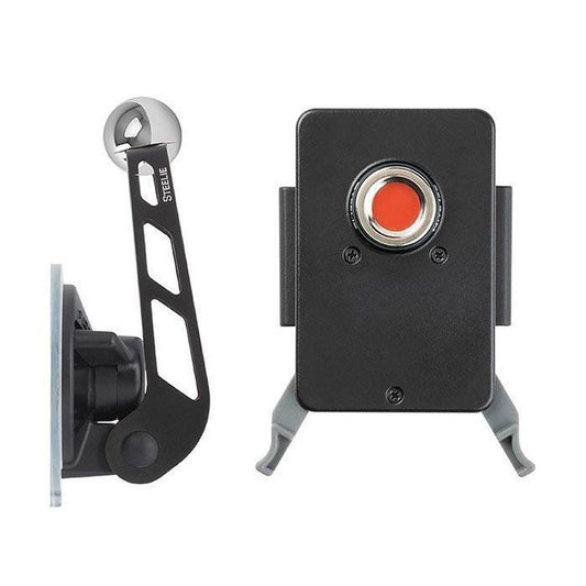 Side view of the Nite Ize Steelie Squeeze Windshield Kit showing the black mount with red accent and gray feet against a white background.