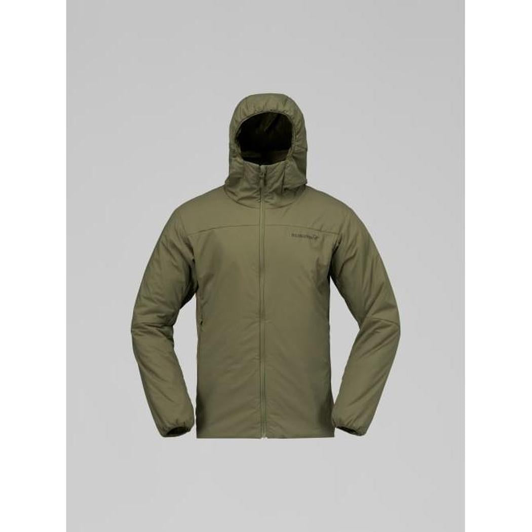 A front view of the Norrona Men's Femund Thermo60 Zip Hood in Indigo Night against a light gray background.
