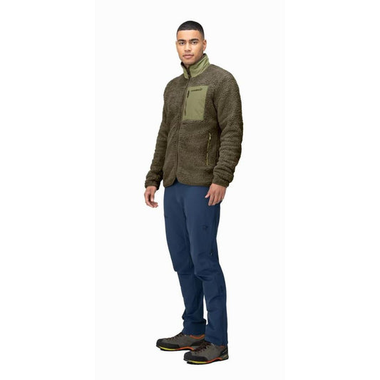 Side view of the Norrona Men's Femund Warm3 Jacket in Camelflage on a model against a white background.