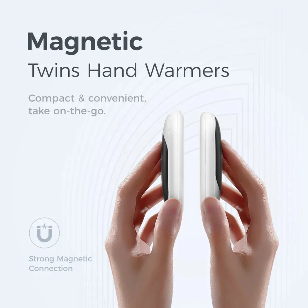 Top-down view of the Ocoopa UT3 Lite Magnetic Rechargeable Hand Warmers in Black showing the strong magnetic connection between the two warmers.