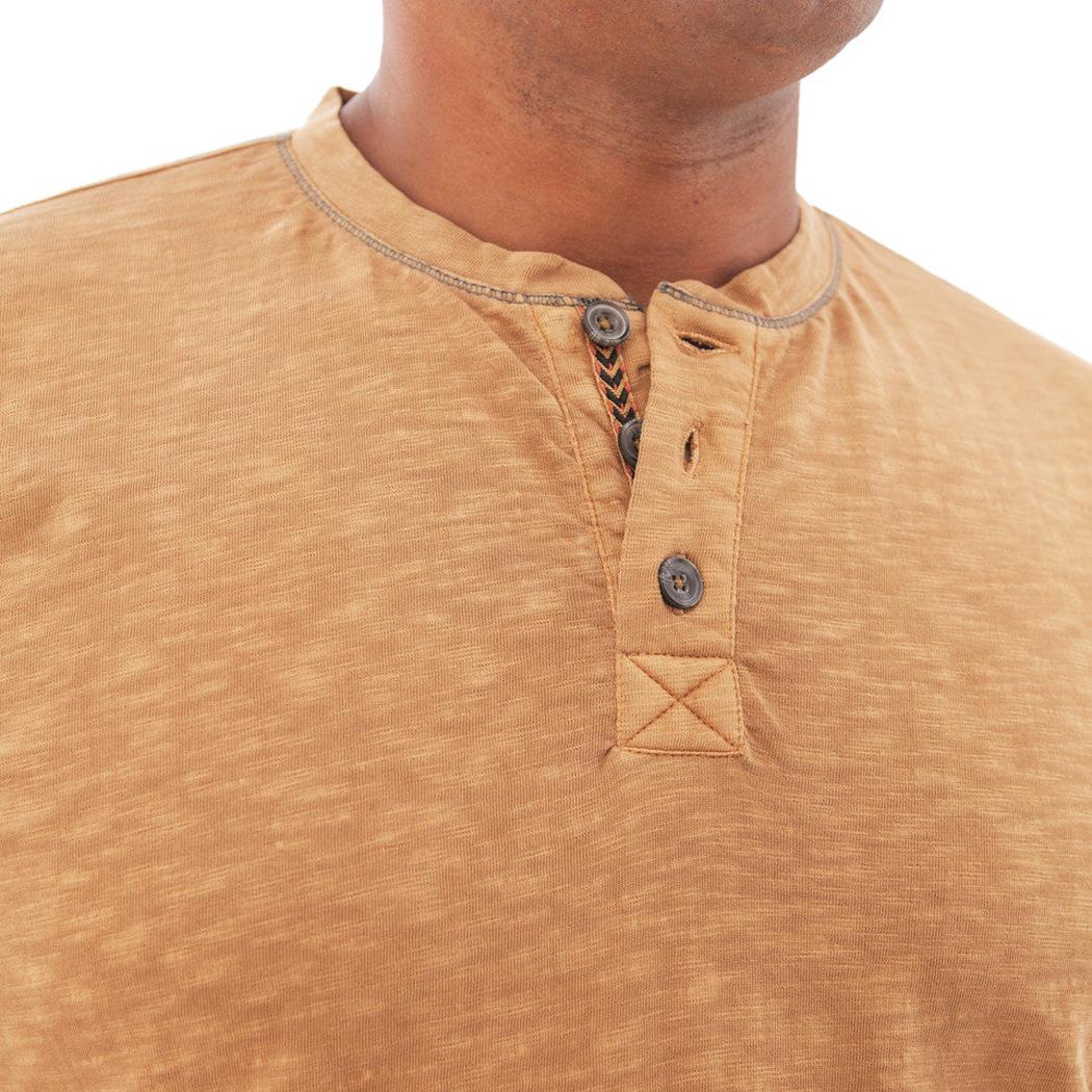 A close-up of the Old Ranch Men's Dominic Henley in Chipmunk color, showing the henley collar and buttons against a white background.