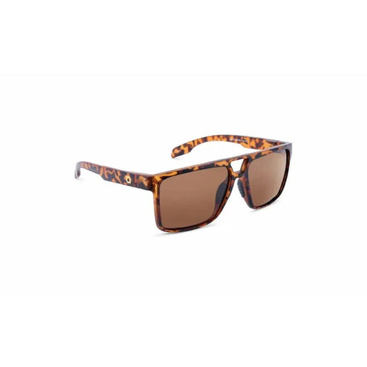 Side view of the Optic Nerve Larimer sunglasses in Matte Aluminum Gray with brown lenses against a white background.