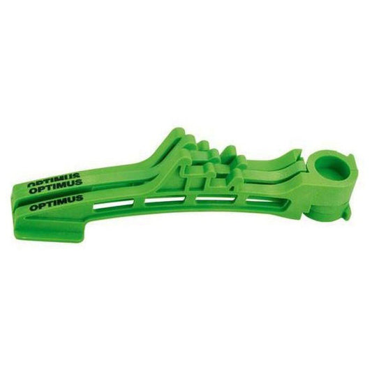A green Optimus Canister Stand shown from a side angle against a white background.