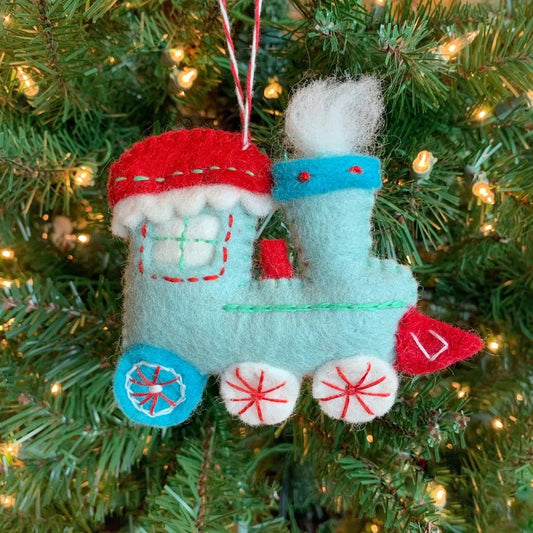 Ornaments 4 Orphans Blue Steam Train Felt Wool Christmas Ornament-Accessories - Novelty-Appalachian Outfitters