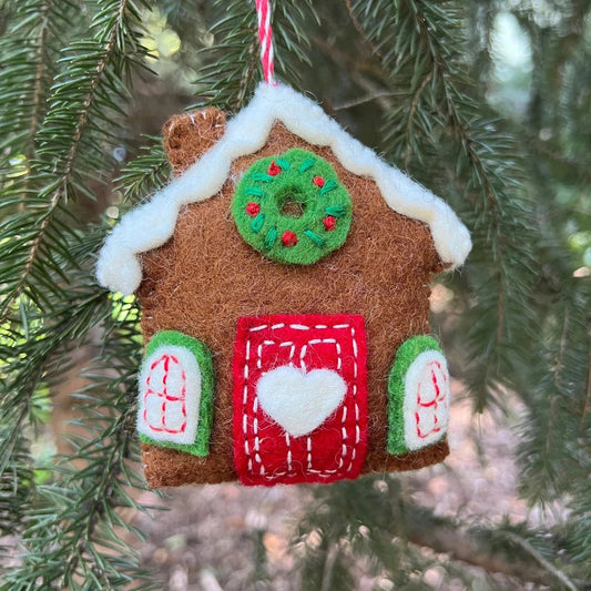 Ornaments 4 Orphans Gingerbread House, Brown, Felt Wool Christmas Ornament-Accessories - Novelty-Appalachian Outfitters