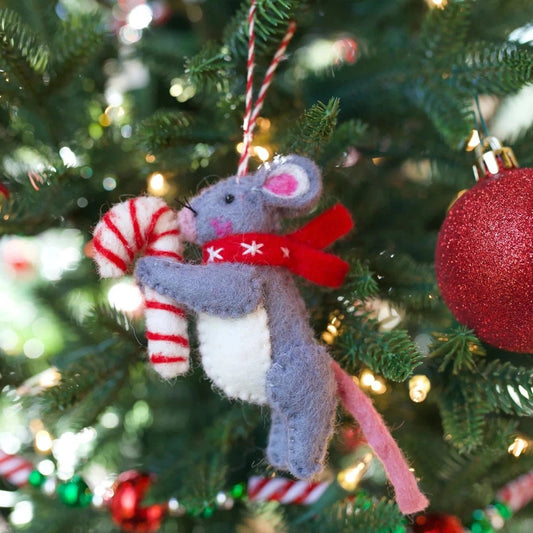 Ornaments 4 Orphans Mouse with Candy Cane Felt Wool Christmas Ornament-Accessories - Novelty-Appalachian Outfitters