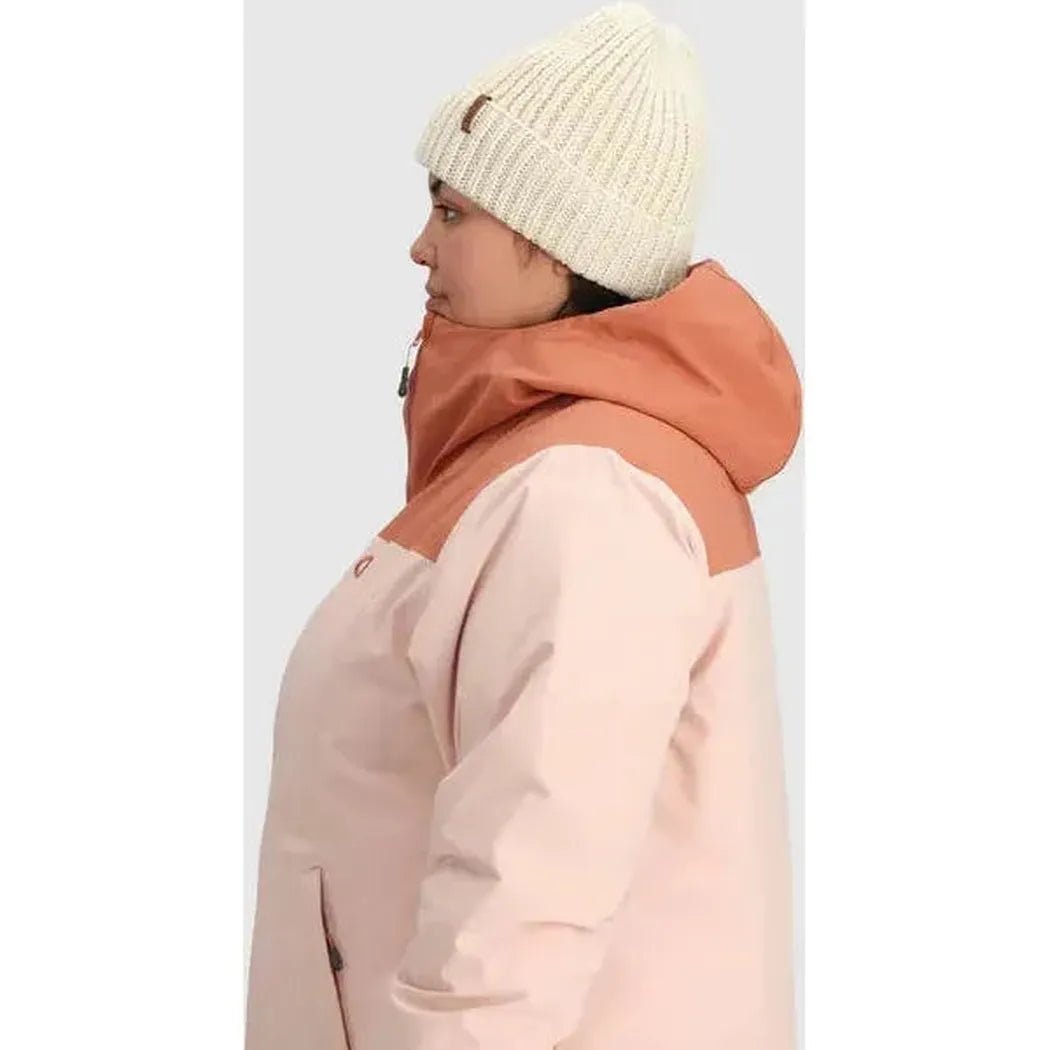 Side view of the Outdoor Research Lift ie VX Beanie in Charcoal on a model against a plain background.