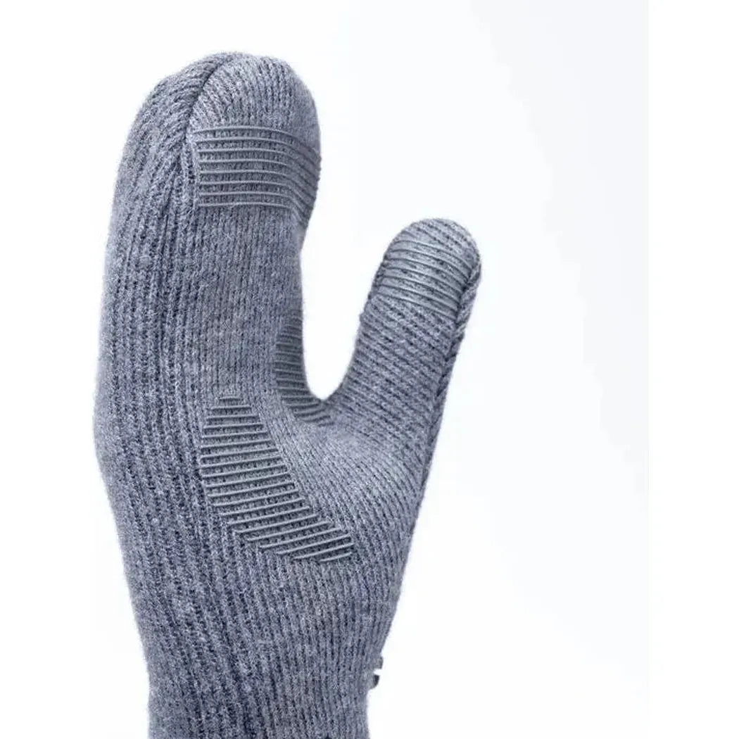 A close-up of the Outdoor Research Women's Flurry Mitts in Charcoal, showing the textured grip patches on the palm and fingers against a plain white background.