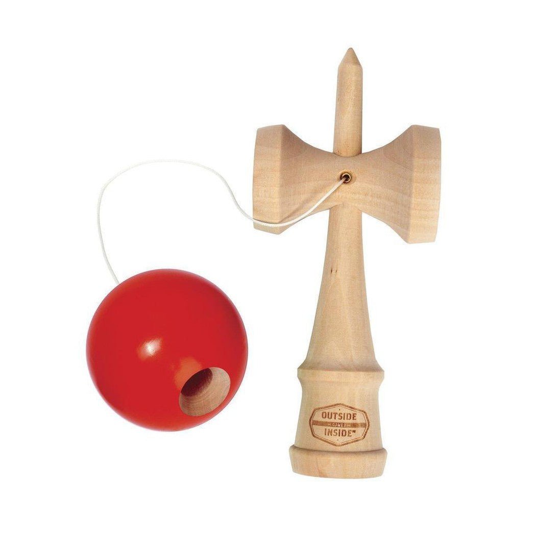 A natural, complete sentence describing the photo: The Outside Inside Backpack Kendama, in Assorted color, is shown from a front angle with a white background.