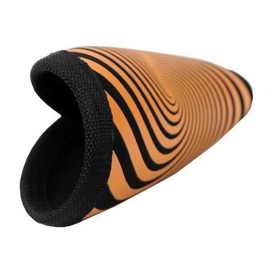 Side view of the Outside Inside Backpack Neo Disk showing the black and orange striped design against a white background.