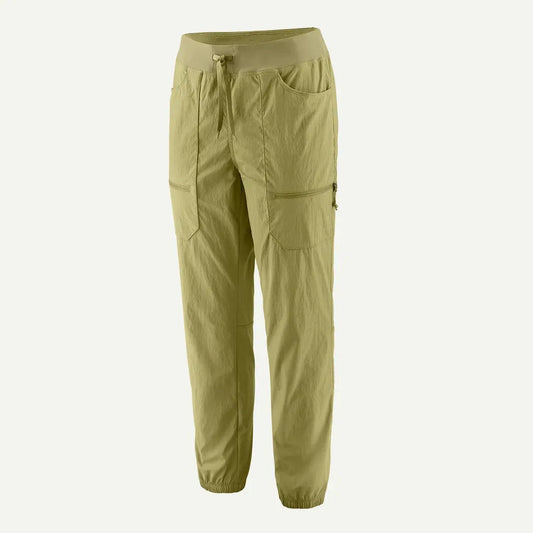 Side view of the Patagonia Women's Quandary Joggers in Forge Grey showing the front cargo pocket and elastic waistband against a white background.