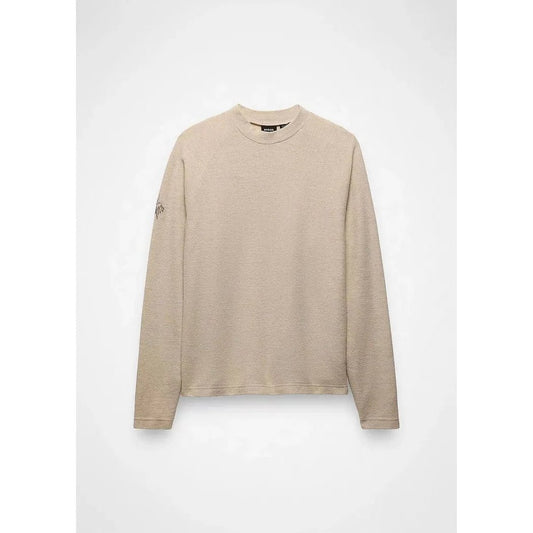 A front view of the Prana Men's Heritage Snug Bug Crew in Dark Roast against a white background.