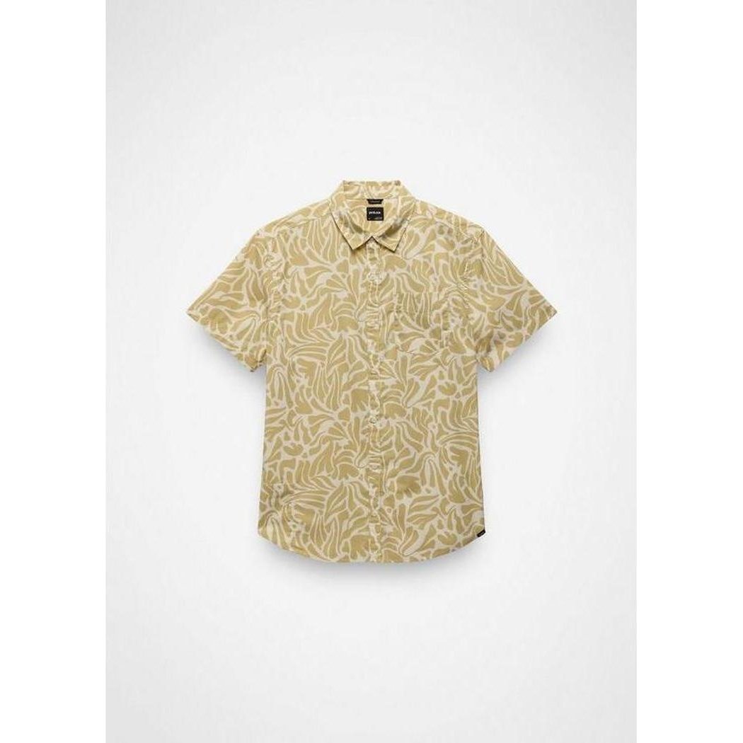 A front view of the Prana Sample - Men's Stimmersee Shirt in Beach Pebble Seaweed with a white background.