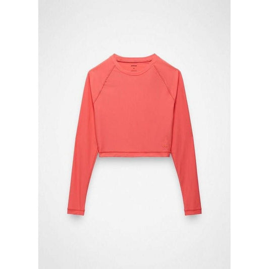 A front view of the Prana Sample - Women's Baja Bound Rashguard in Guava Pop against a white background.