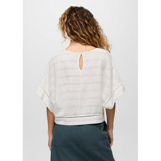 Back view of the Prana Women's Ocean Hills Top in Alba showing the keyhole back and model wearing it against a plain background.