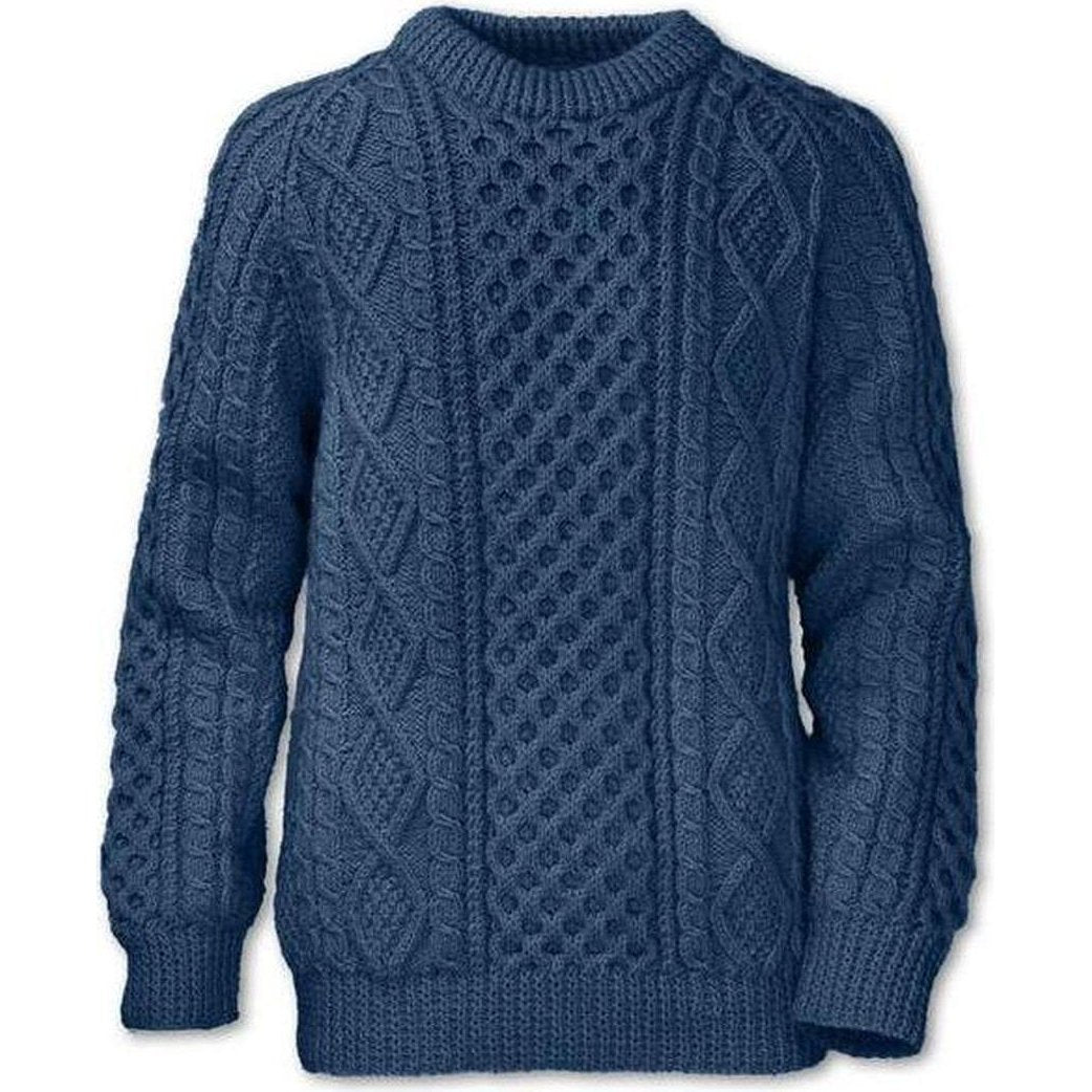 A front view of the Purnell Men's Fisherman Wool Blend Sweater in Navy showing the cable knit pattern against a white background.