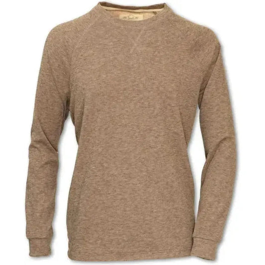 A front view of the Purnell Men's Heathered Crew Neck Pullover in Brown with a plain white background.