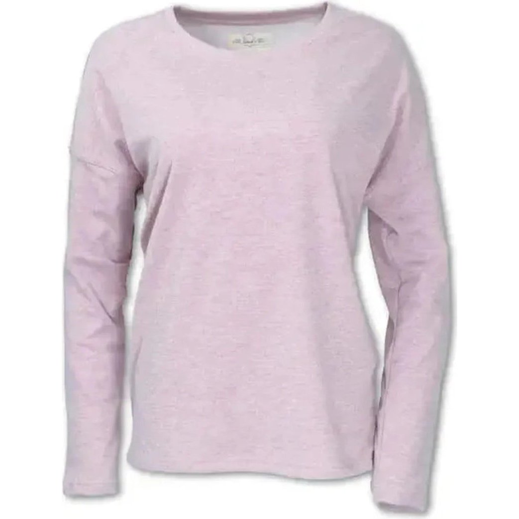 A front view of the Purnell Women's Side Button Crew Sweatshirt in Pink against a white background.