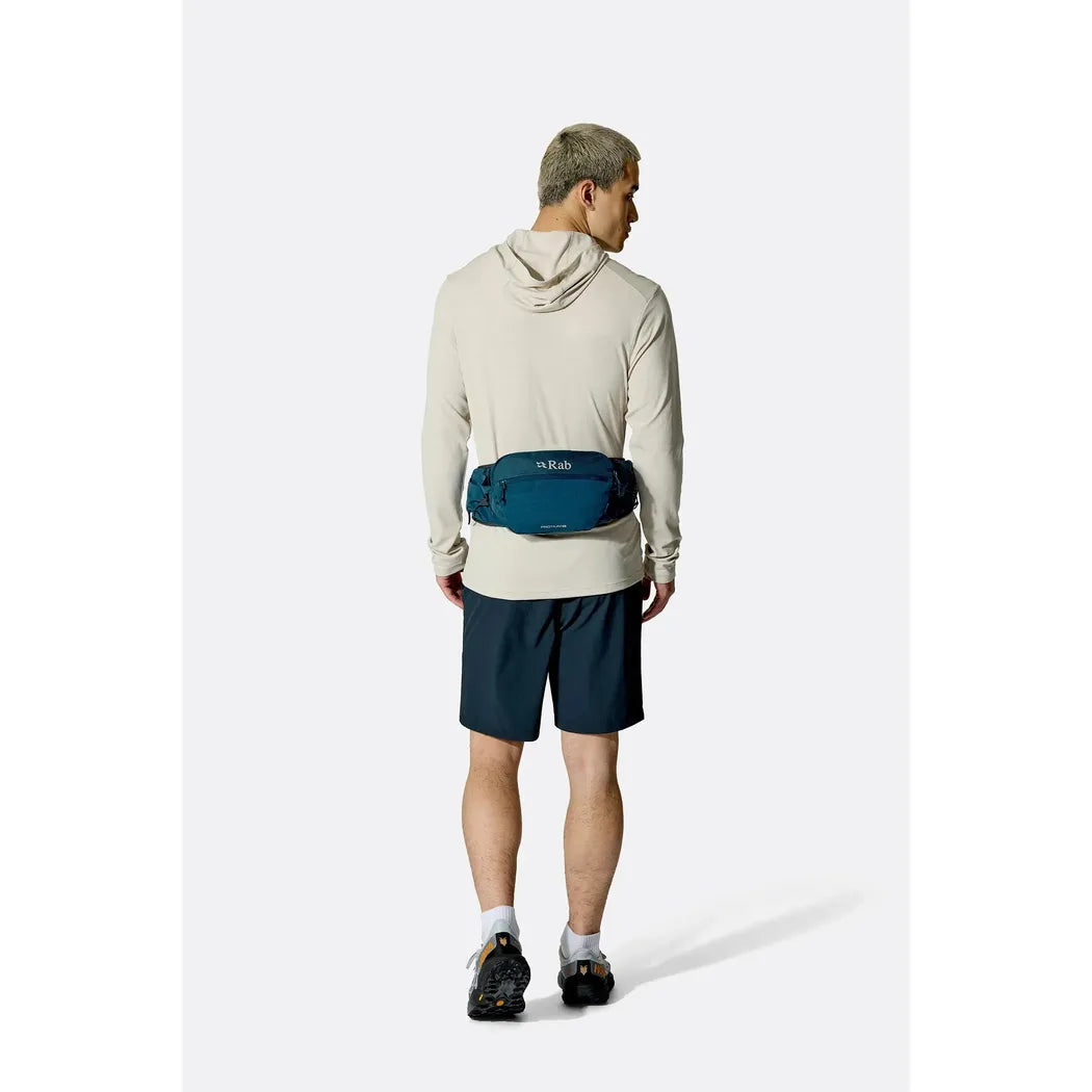 Back view of the Rab Protium 6 in Anthracite on a model wearing it against a white background.