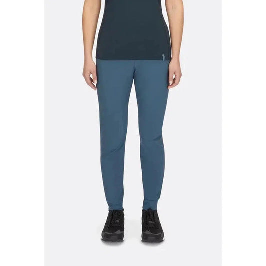 A front view of the Rab Women's Momentum Pants in Beluga, showing the model wearing them against a plain white background.