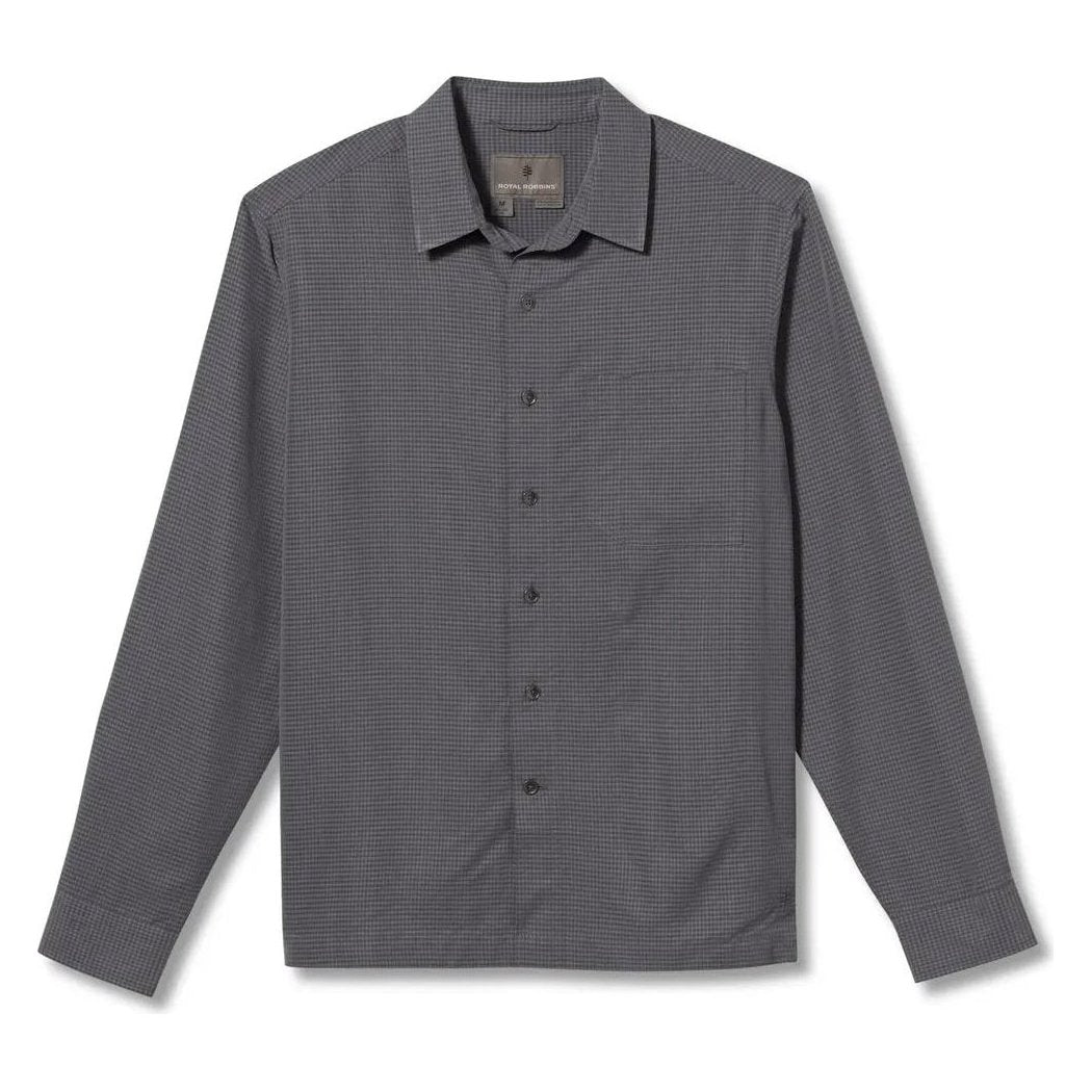 A front view of the Royal Robbins Men's Desert Pucker Dry Long Sleeve in Everglade against a white background.