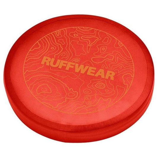 A top-down view of the Ruffwear Camp Flyer Toy in Mandarin Orange showing the top design and logo against a white background.