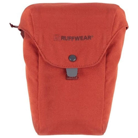 A front view of the Ruffwear Knot-a-hitch in Red Clay showing the flap closure and button against a white background.