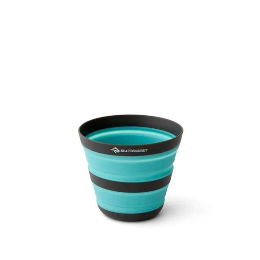Aqua Sea Blue Sea To Summit Frontier UL Collapsible Cup shown from the front against a white background.