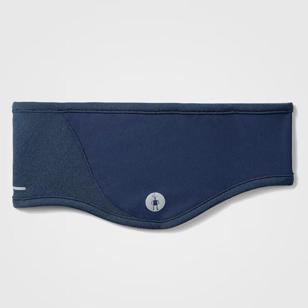 Side view of the Smartwool Active Fleece Wind Headband in Black showing the logo button against a white background.