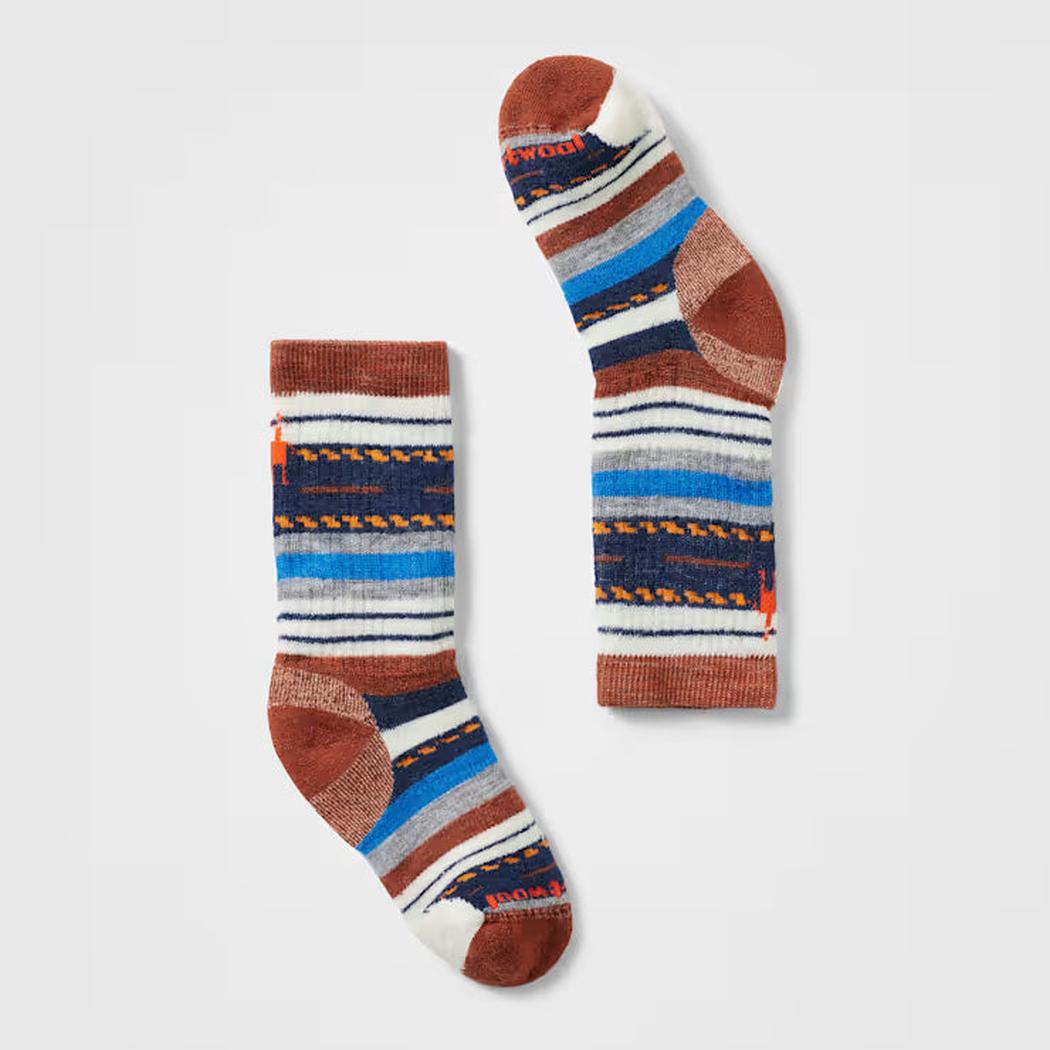 Side view of the Smartwool Kids' Hike Margarita Crew Socks in Laguna Blue against a white background.