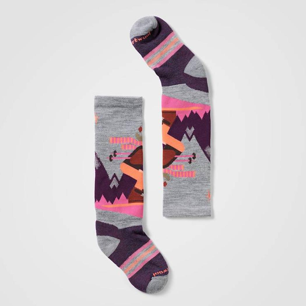 Side view of the Smartwool Kid's Wintersport Full Cushion Mountain Moose OTC Socks in Black against a white background.
