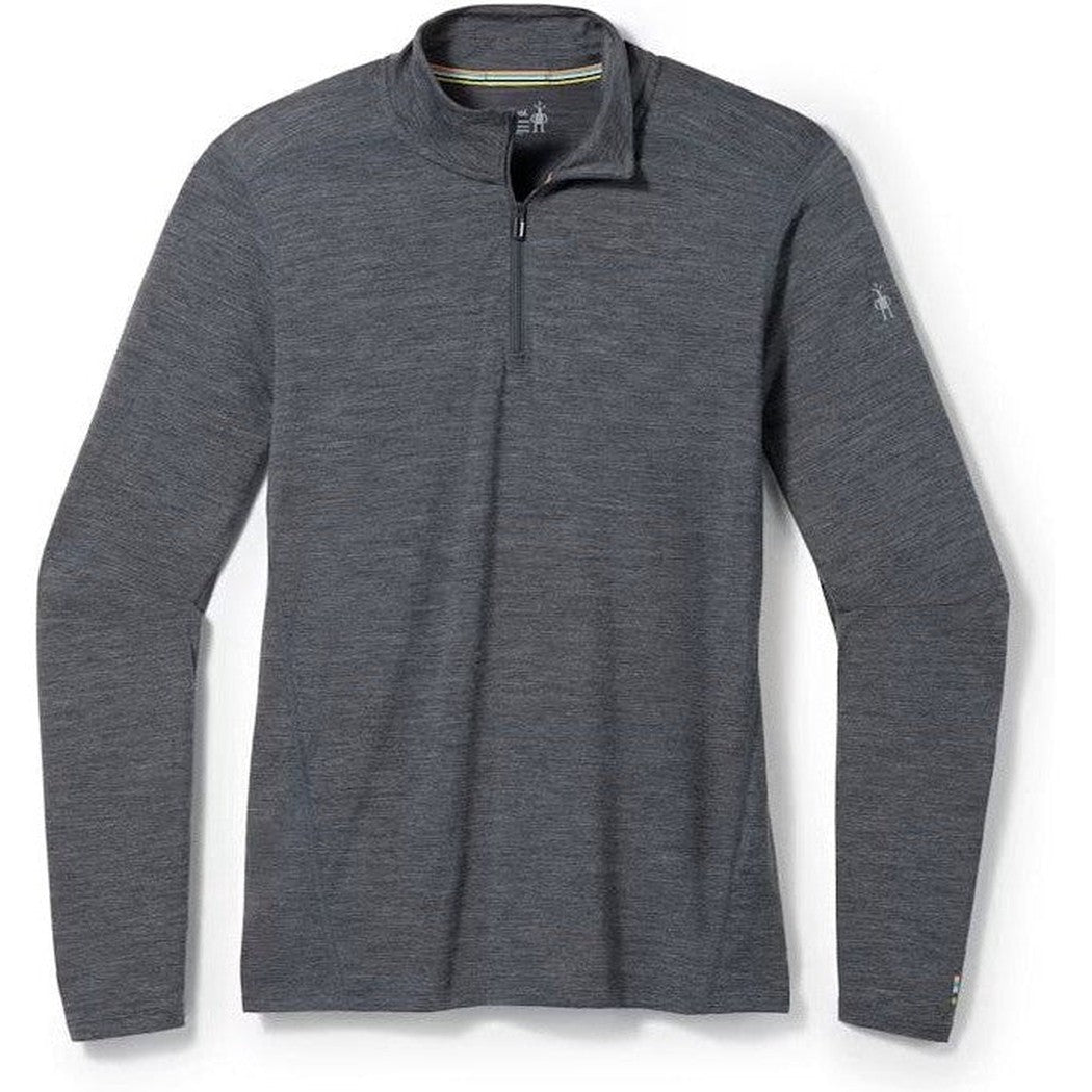 A front view of the Smartwool Men's Classic All-Season Merino Base Layer 1/4 Zip in Iron Heather with a half-zip and long sleeves.