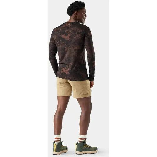 Back view of the Smartwool Men's Classic All-Season Merino Base Layer Long Sleeve in Sable Brown Mountain, showing the model wearing it against a plain white background.