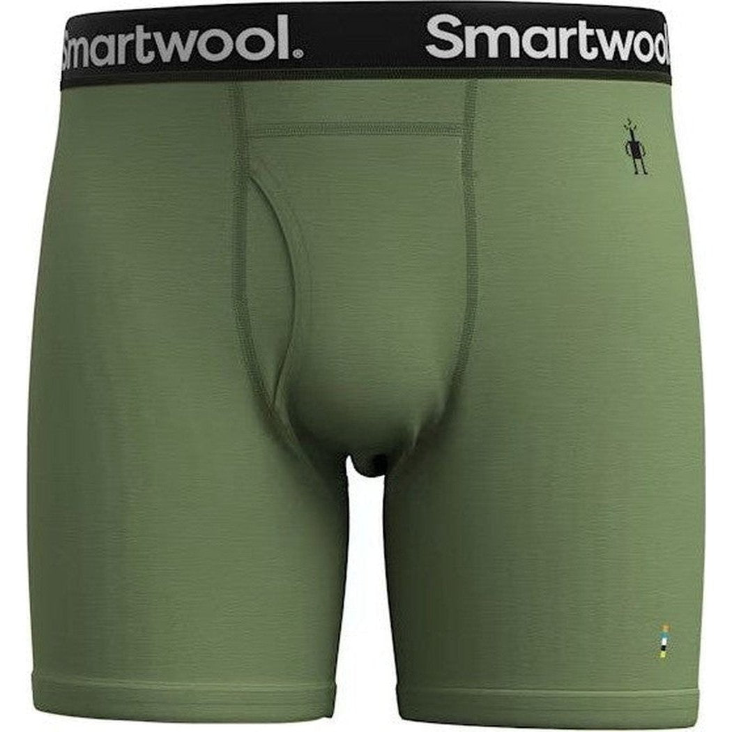 Black Smartwool Men's Merino Boxer Brief Boxed shown from front with waistband logo visible.