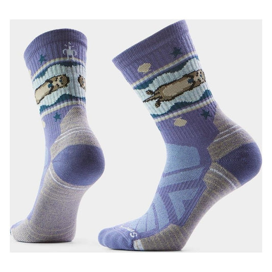 Side view of the Smartwool Women's Hike Light Cushion Otter Float Crew Socks in Ash showing the cushioned heel and toe against a white background.