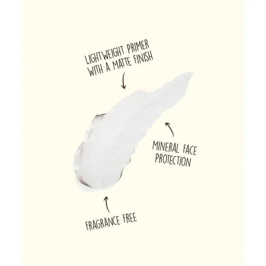 A close-up of Sun Bum Mineral SPF 30 Sunscreen Lotion showing its lightweight primer with a matte finish, mineral face protection, and fragrance-free label against a light background.