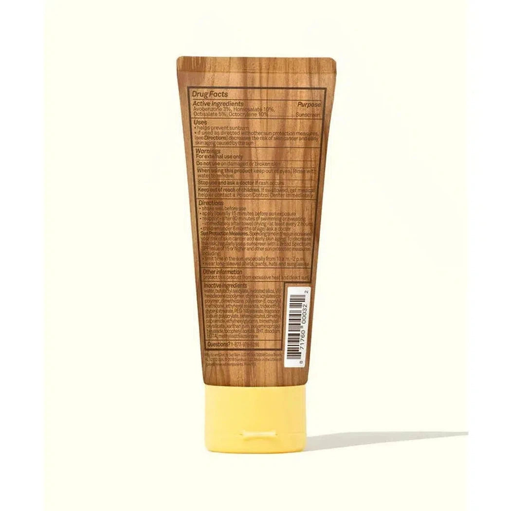 Back view of the Sun Bum SPF 50 Sunscreen Lotion 3oz tube with a yellow cap against a white background.