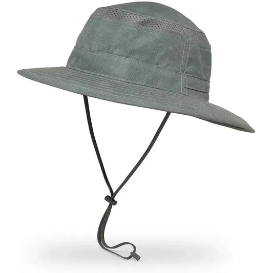 A front view of the Sunday Afternoons Cruiser Hat in Cream/Sand with a chin strap, displayed against a white background.