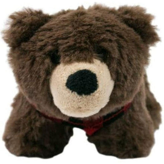A front view of the Tall Tails Baby Bear With Squeaker showing its brown fur and red collar against a white background.