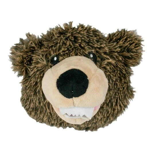 A close-up of the Tall Tails Indoor Fetch Ball 2 in 1 Toy 4" Black Bear showing its brown fur and black nose against a white background.