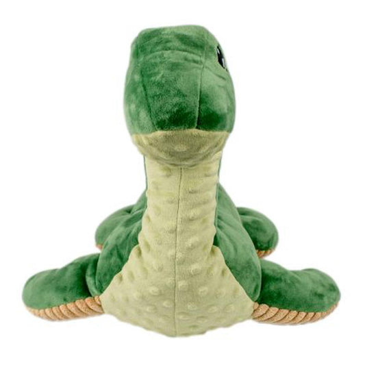 A front view of the Tall Tails Plush Nessie SqueakCrinkle / Inner Rope Toy - 13' with a white background.