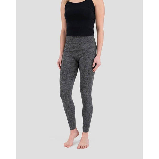 A front view of the Terramar Women's Lined Leggings in Black, showing the high waist and heathered charcoal color against a plain white background.