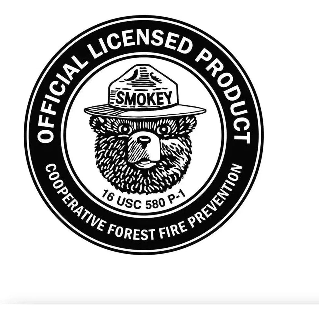 A front view of The Landmark Project Yours to Enjoy Hat in Grey showing the Smokey Bear logo on a white background.