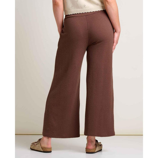 Back view of the Toad & Co Women's Chaka Wide Leg Pant in ChestnutTexture, showing the wide leg fit and model wearing it against a plain background.