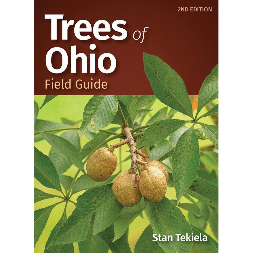 The cover of the 2nd edition "Trees of Ohio Field Guide" shows a branch with green leaves and brown fruits against a green background.