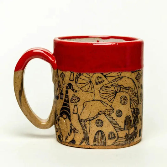 White Squirrel Clayworks Limited Winter Gnome Handmade Ceramic Red 12 oz Mug-Camping - Cooking - Dishware-Appalachian Outfitters